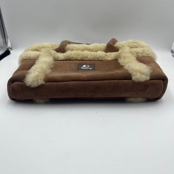 Flurries Shearling Suede Tote Bag Brown Faux Fur Winter Handbag Cozy Style - Picture 3 of 9